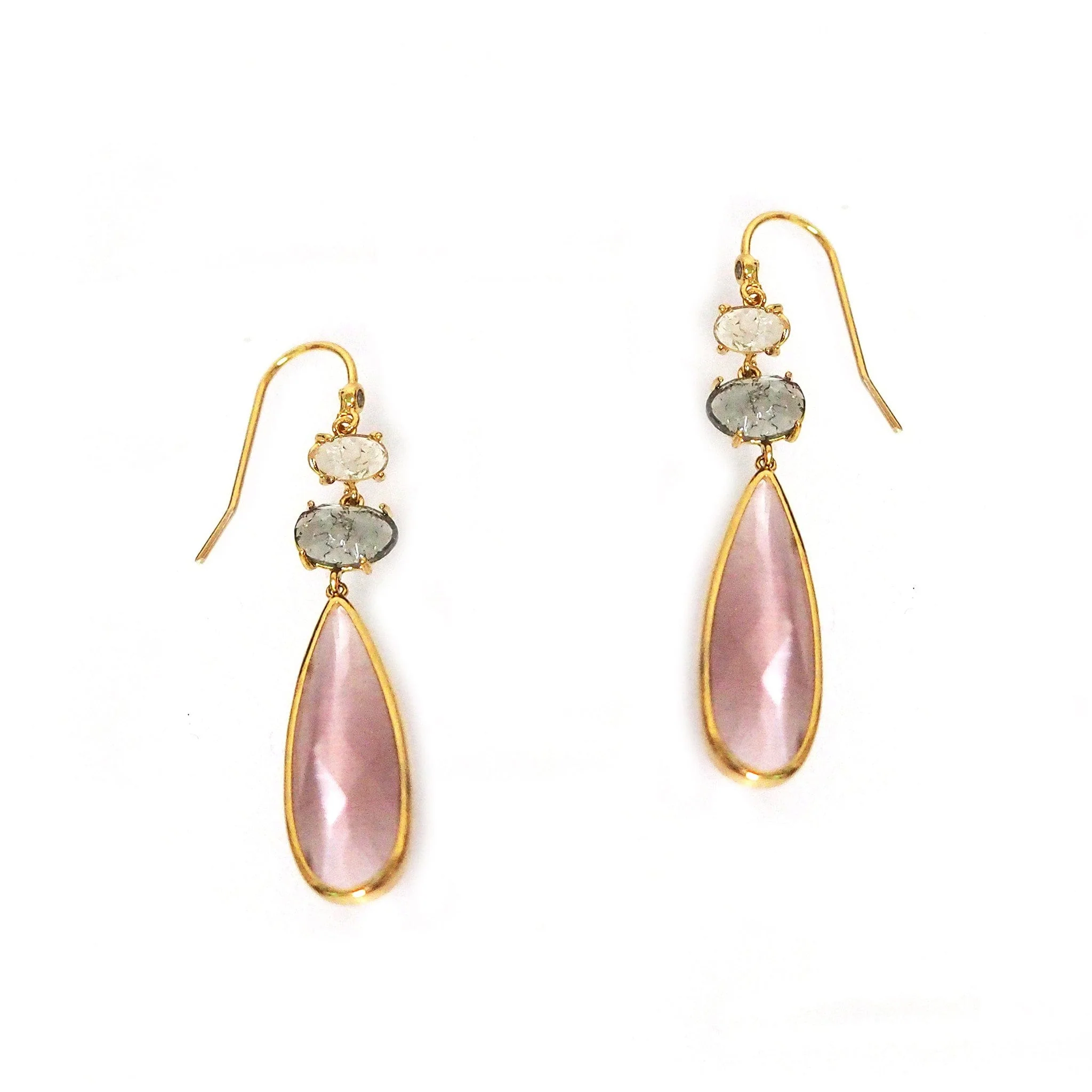 Triple Stone Tear Drop Earrings