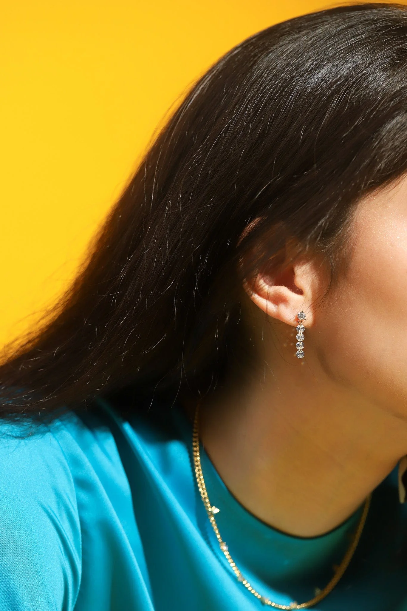 Floating Stones CZ Linear Drop Earring - Image 3
