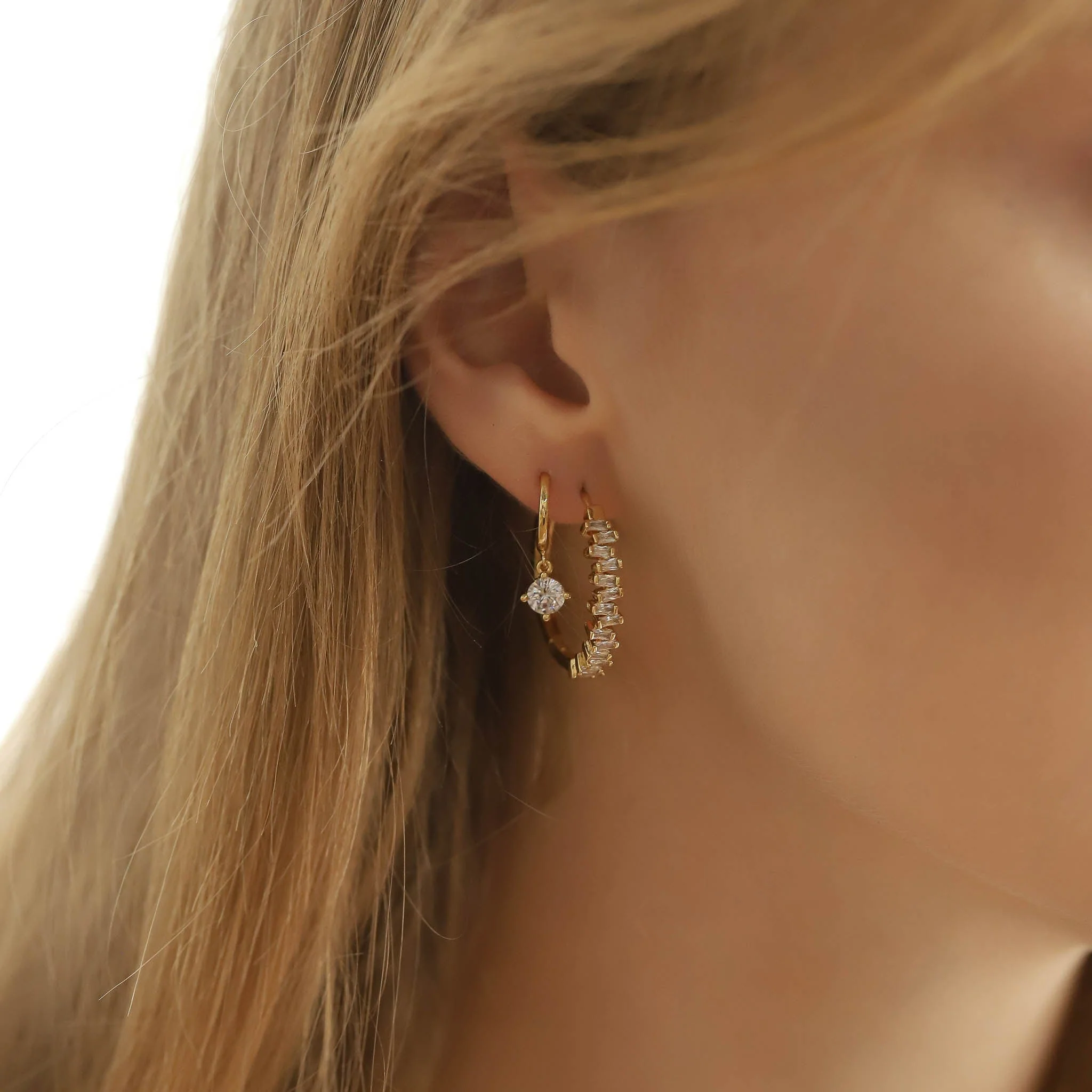 Baguette CZ Hoops - Image 2