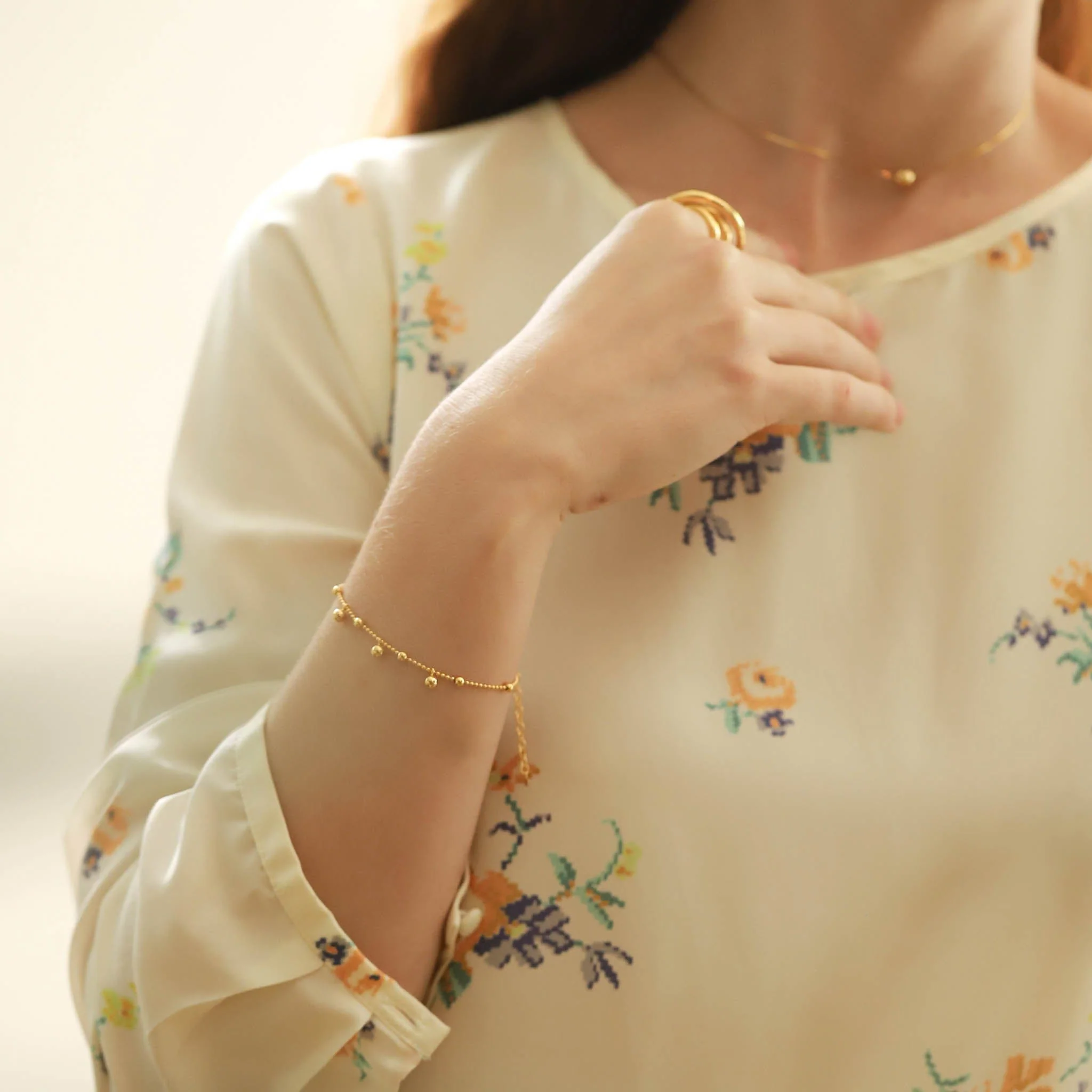 Ball Chain Bracelet with Gold Ball Charms - Image 2
