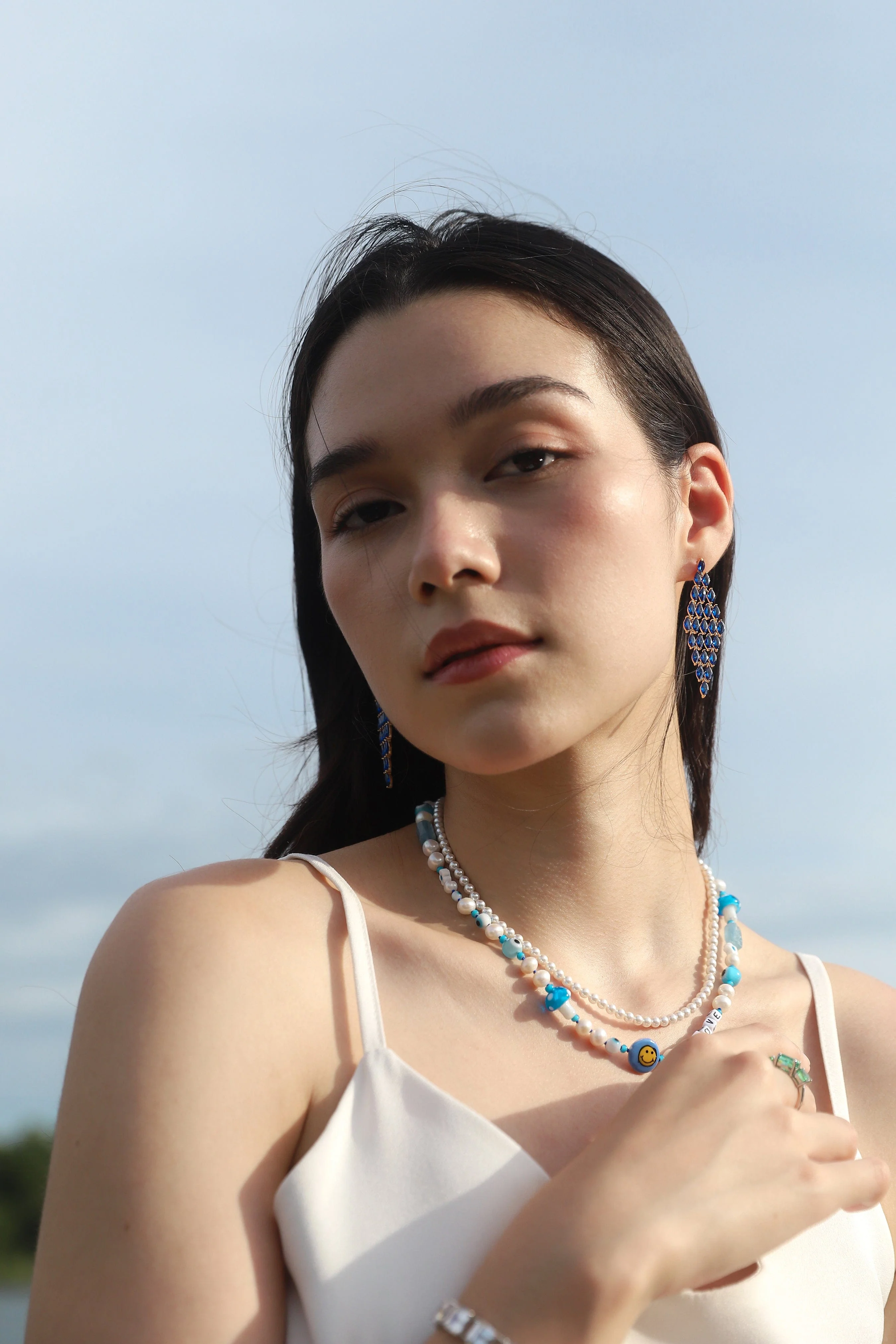 Blue Cascading Marquis Chandelier Earrings - Image 2