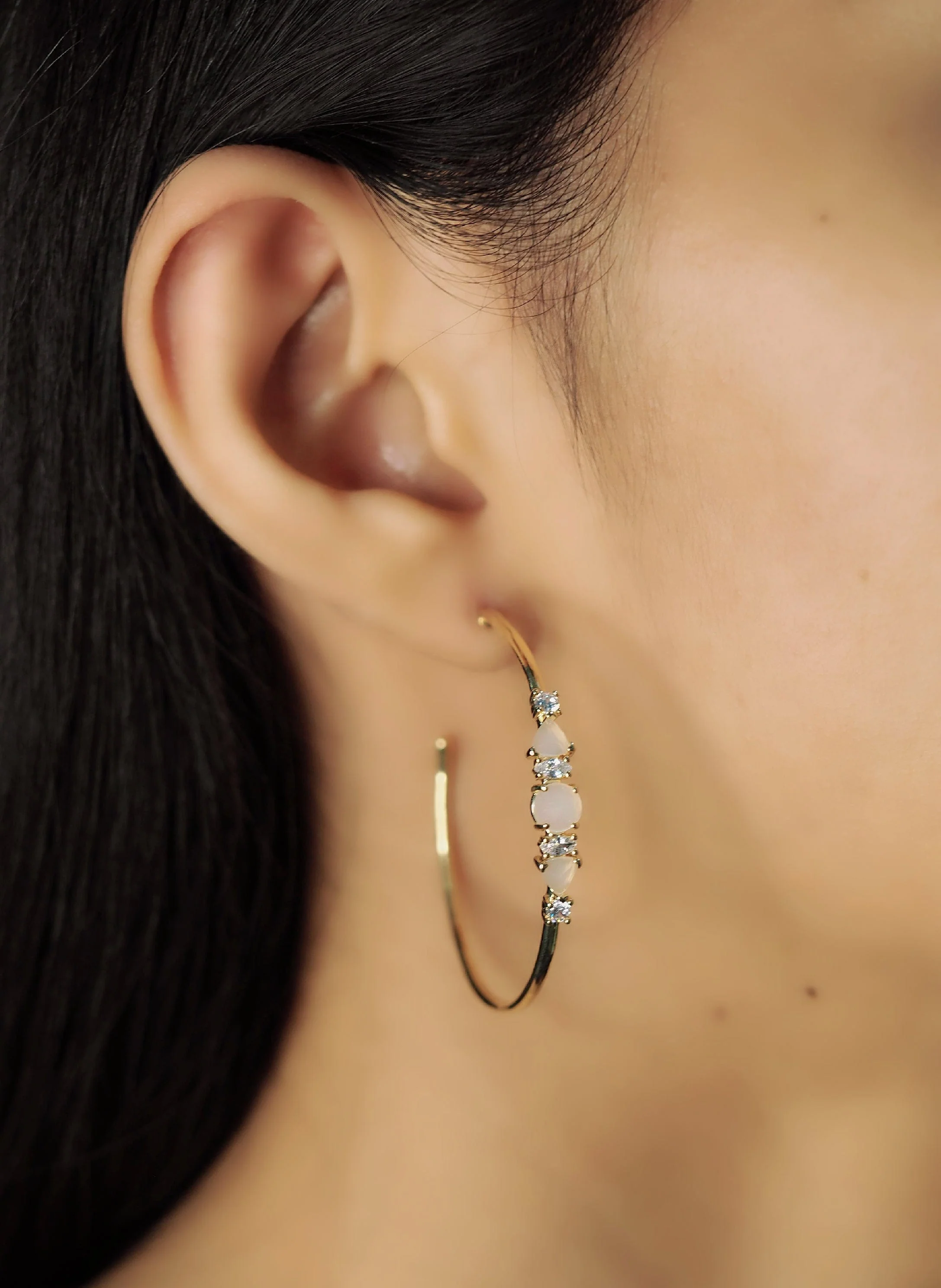 Cat's Eye And Cz Cluster Hoops - Image 2