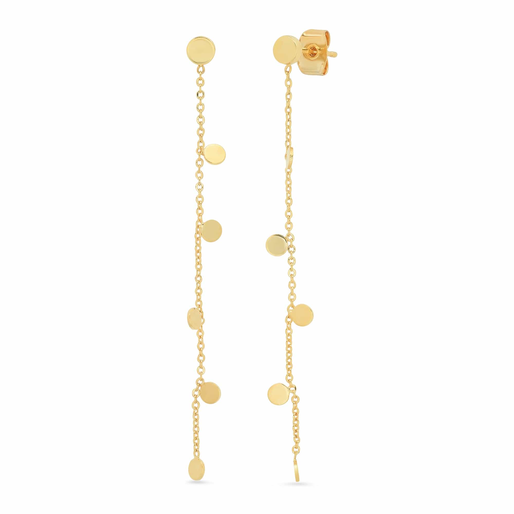Chain Dangle Earrings With Circular Disc Charms - Image 2