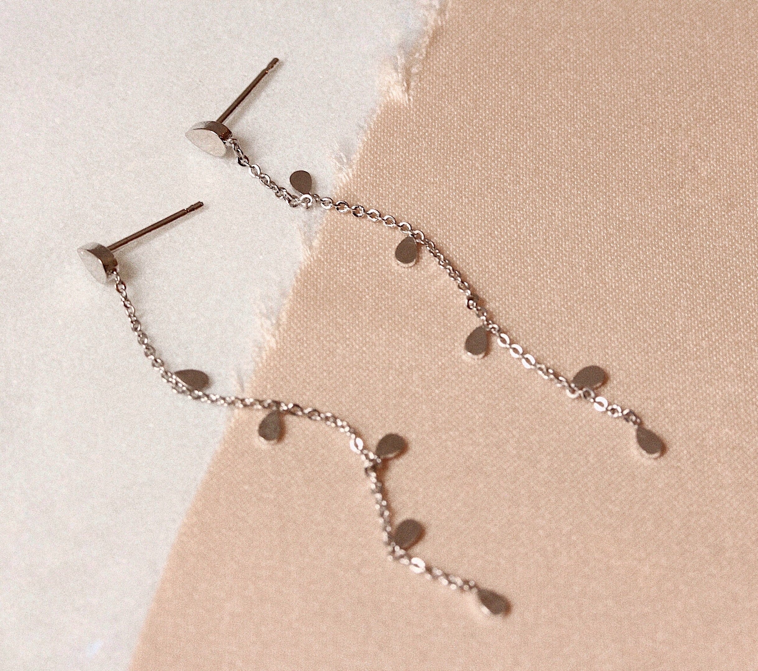 Chain Dangle Earrings With Teardrop Charms - Image 2