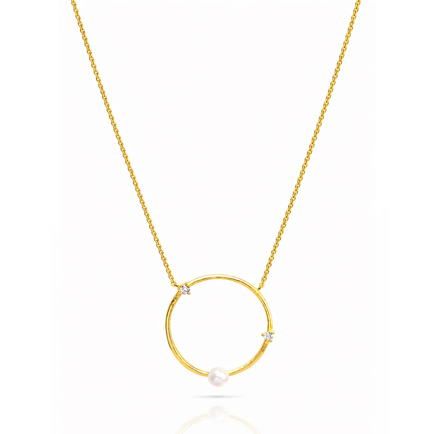Circle Necklace With Opal And Cz Accents