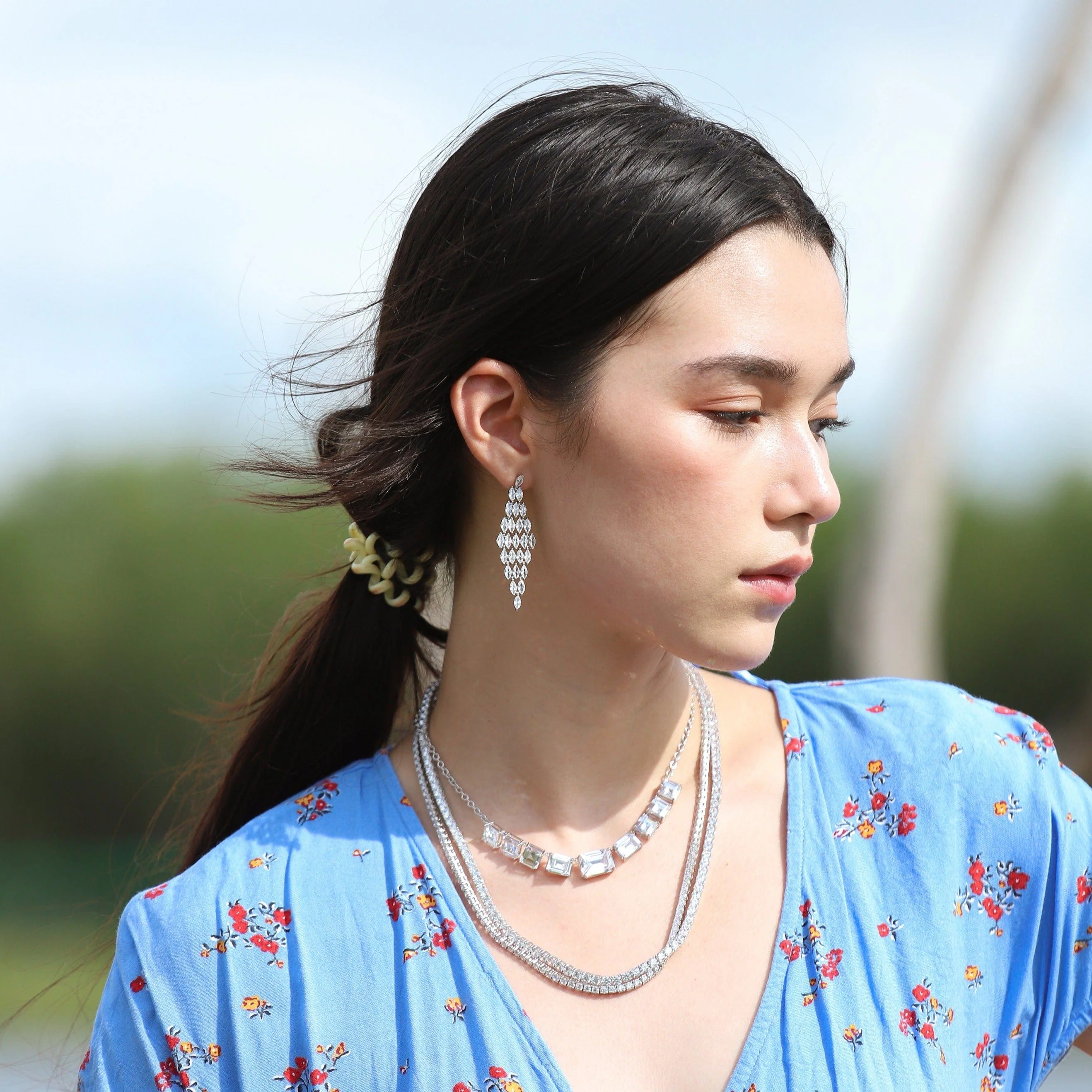 Clear Cascading Marquis Chandelier Earrings - Image 2
