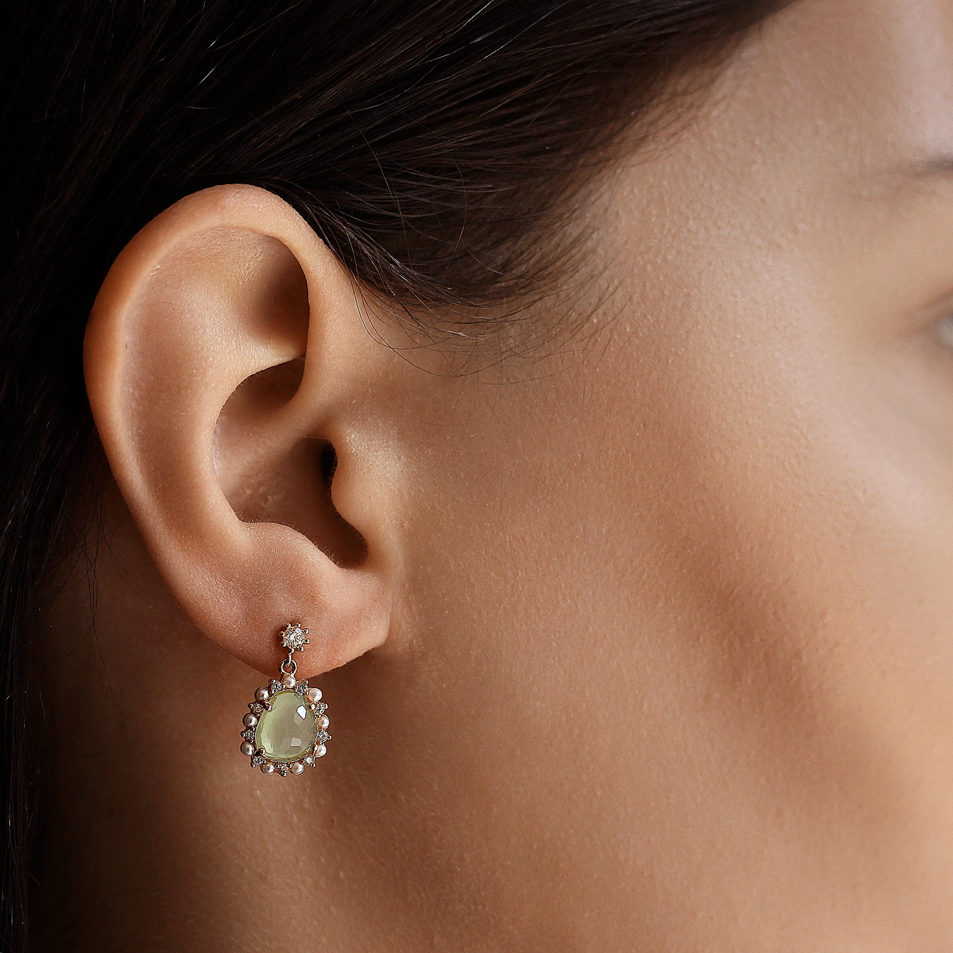 Clear Glass Drop Earrings With Pearl Accents - Image 2