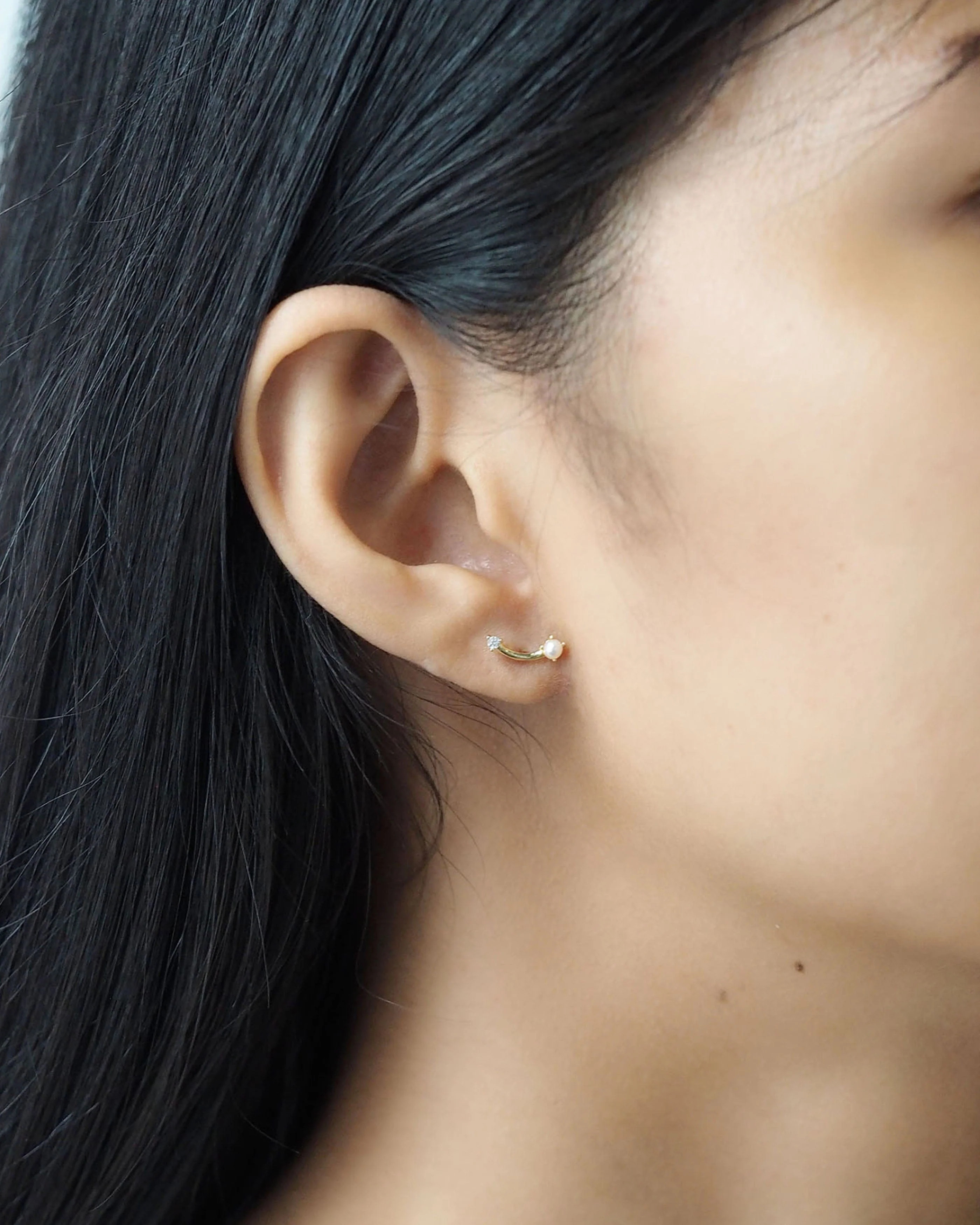 Curved Bar With Pearl And Cz Accents - Image 2