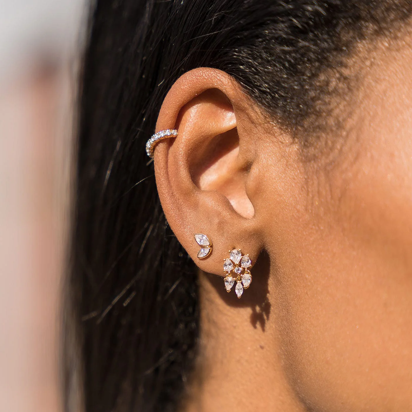 CZ Cluster Stud With Dangles - Image 2