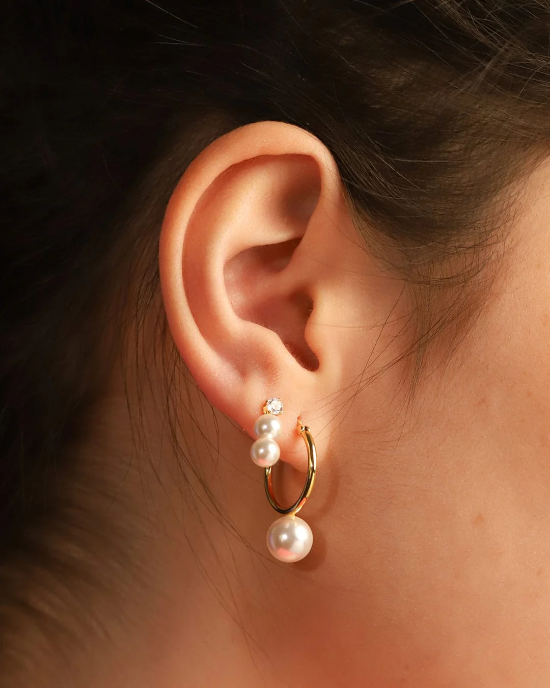 CZ and Double Pearl Drop Earrings - Image 3