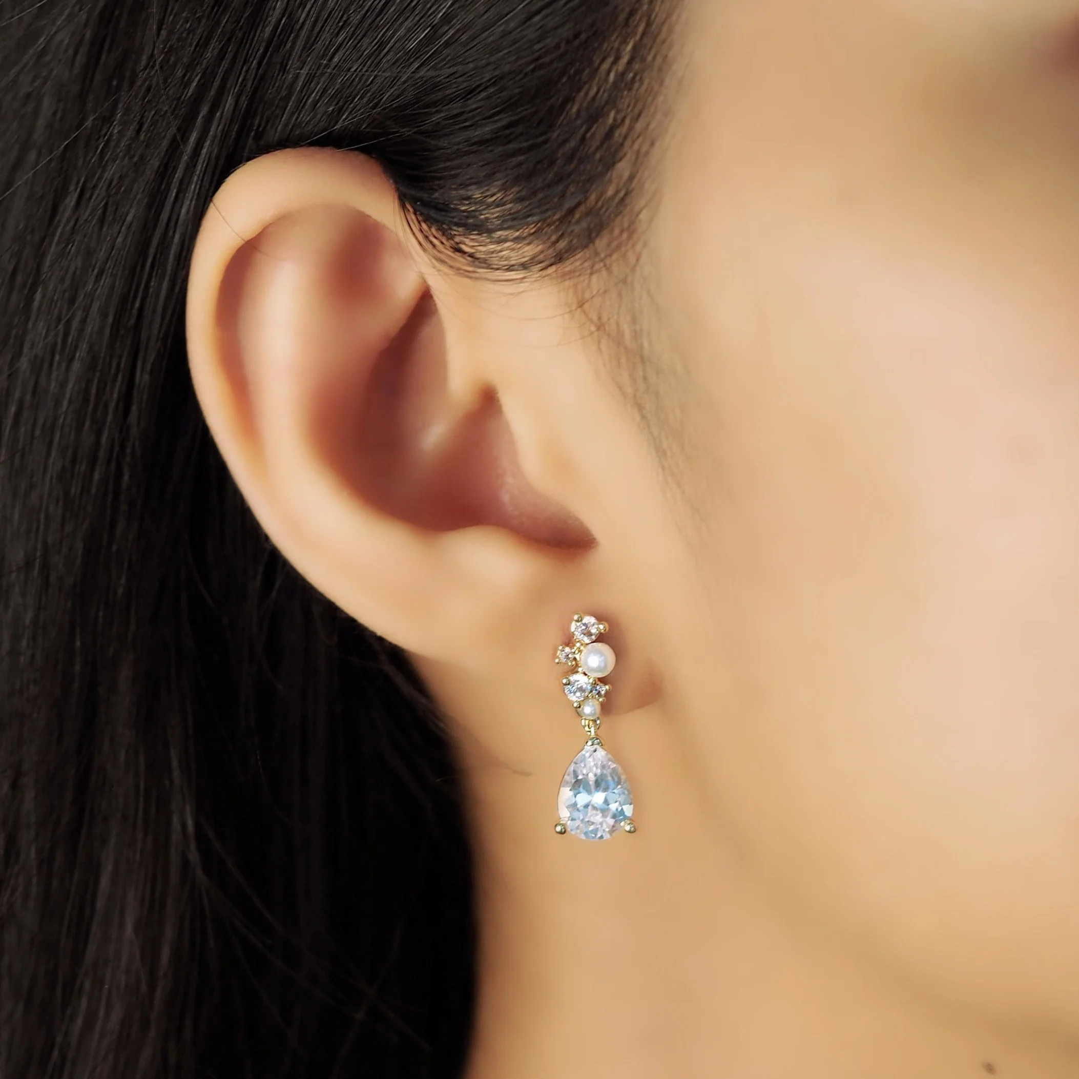 CZ and Pearl Cluster with Teardrop Dangle - Image 2