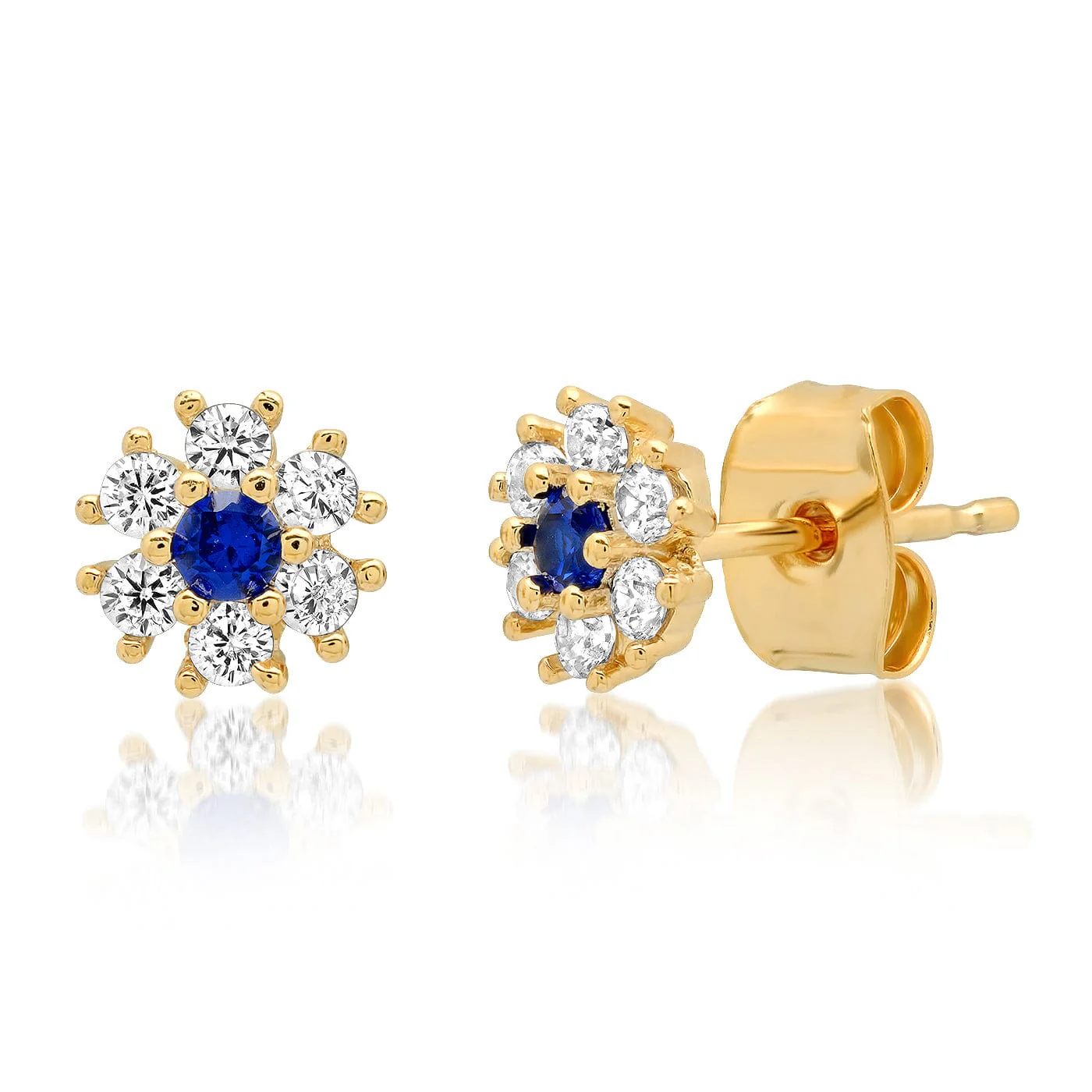 CZ Flower Stud Earrings with Jewel Center - Image 3