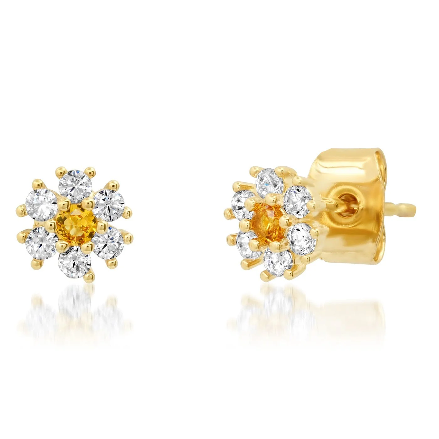CZ Flower Stud Earrings with Jewel Center - Image 7