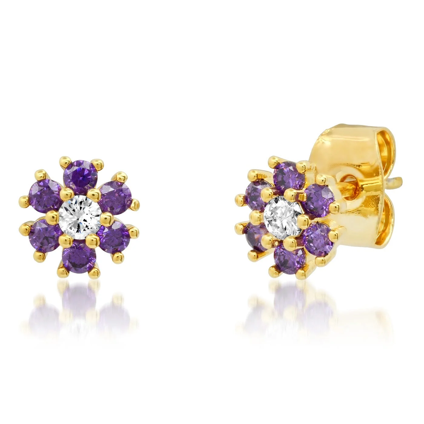 CZ Flower Stud Earrings with Jewel Center - Image 9