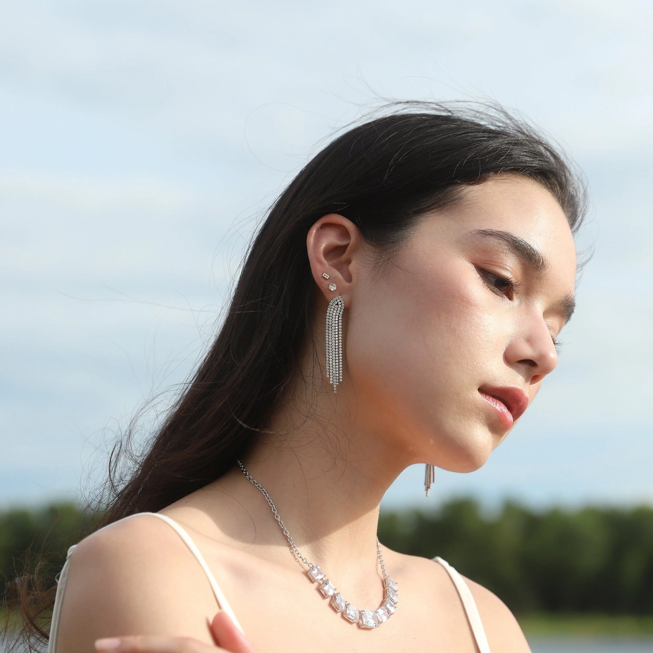 CZ Fringe Earrings - Image 3