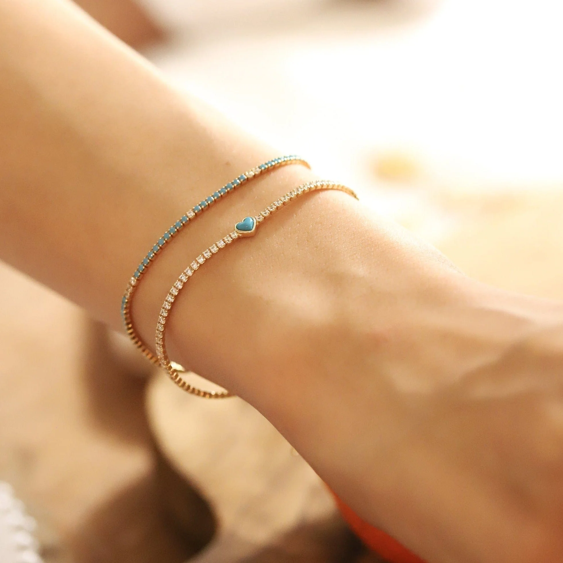 CZ Tennis Bracelet with Turquoise Heart - Image 3