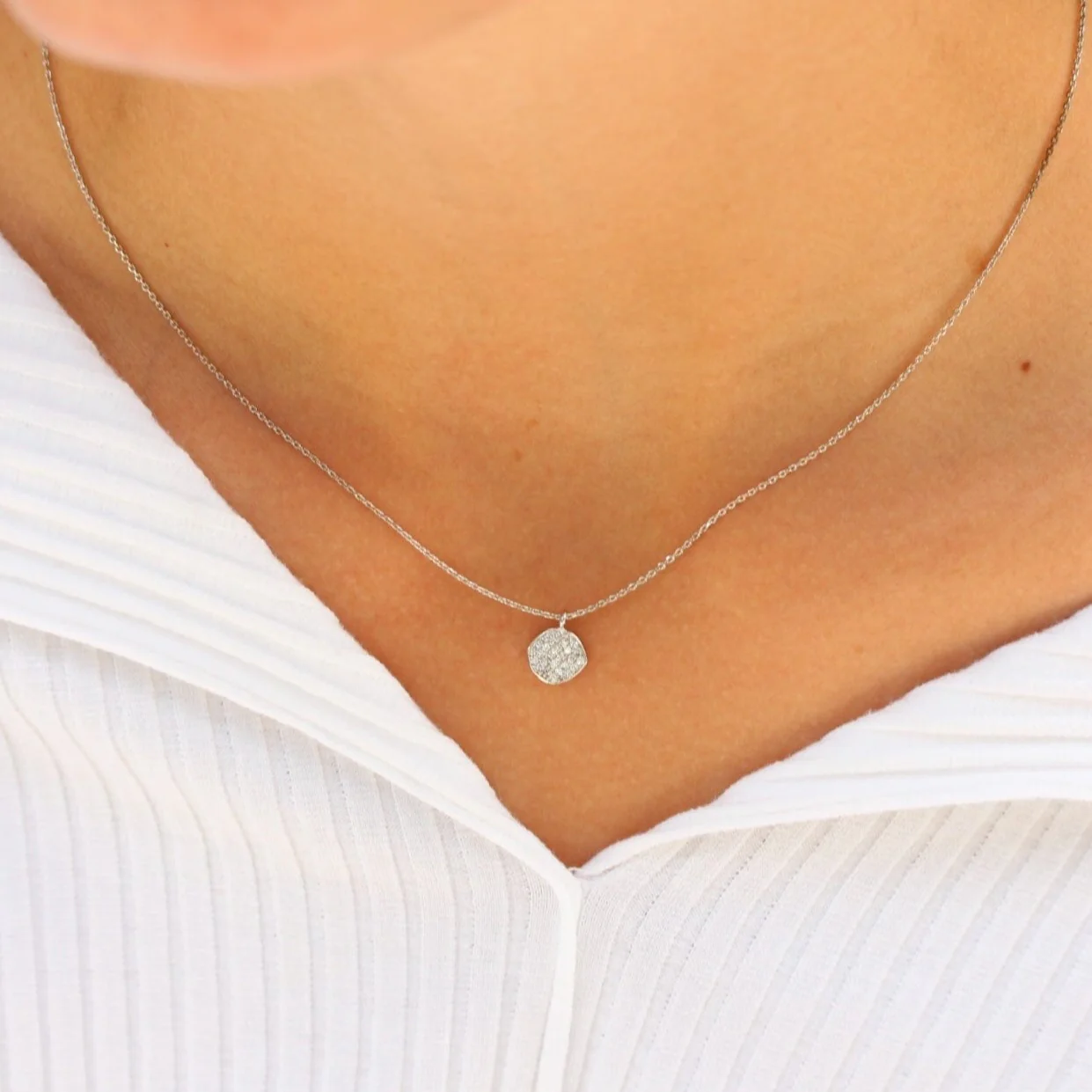 Handmade CZ Disc Pendant Necklace - Image 3