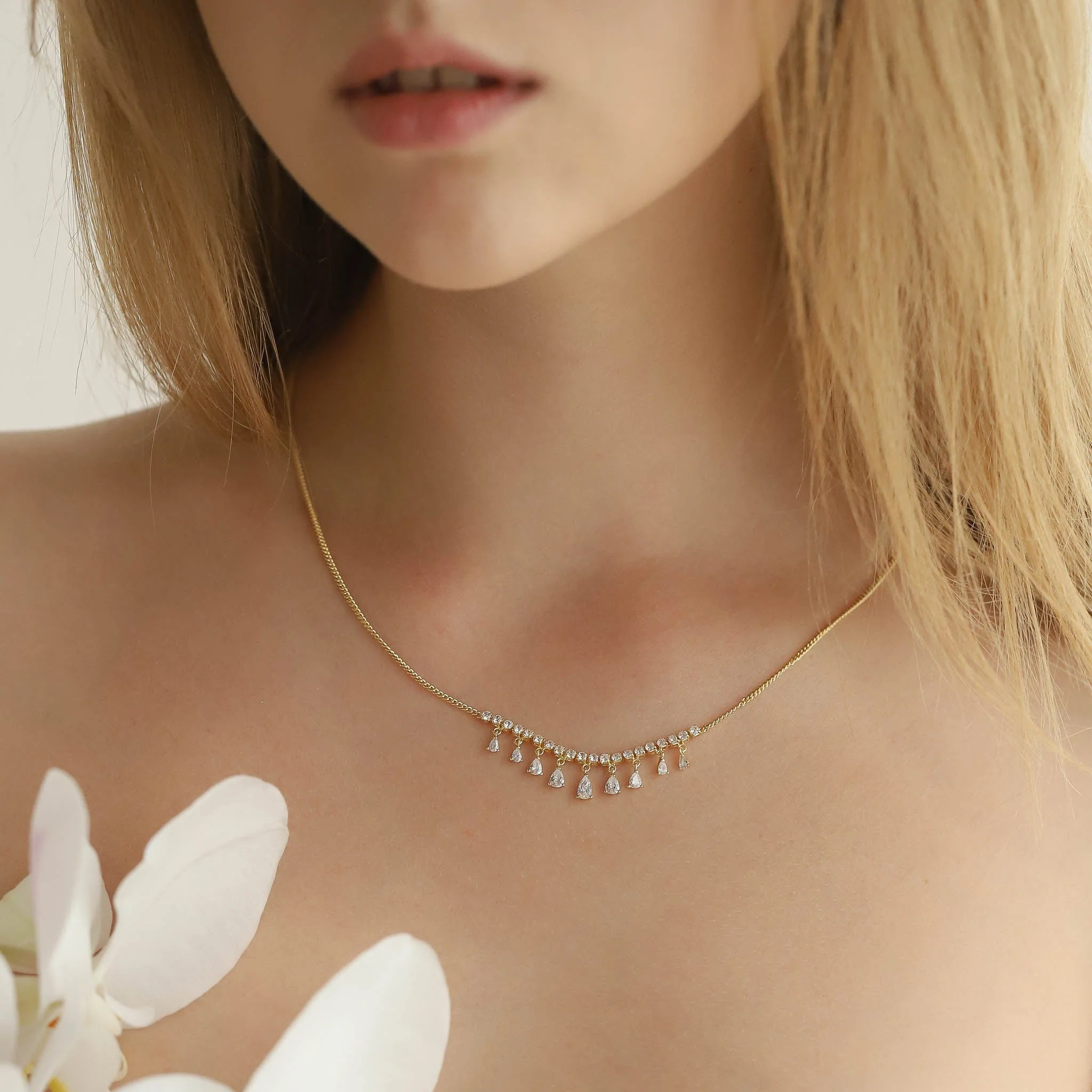 Dangling CZ Bib Necklace - Image 2