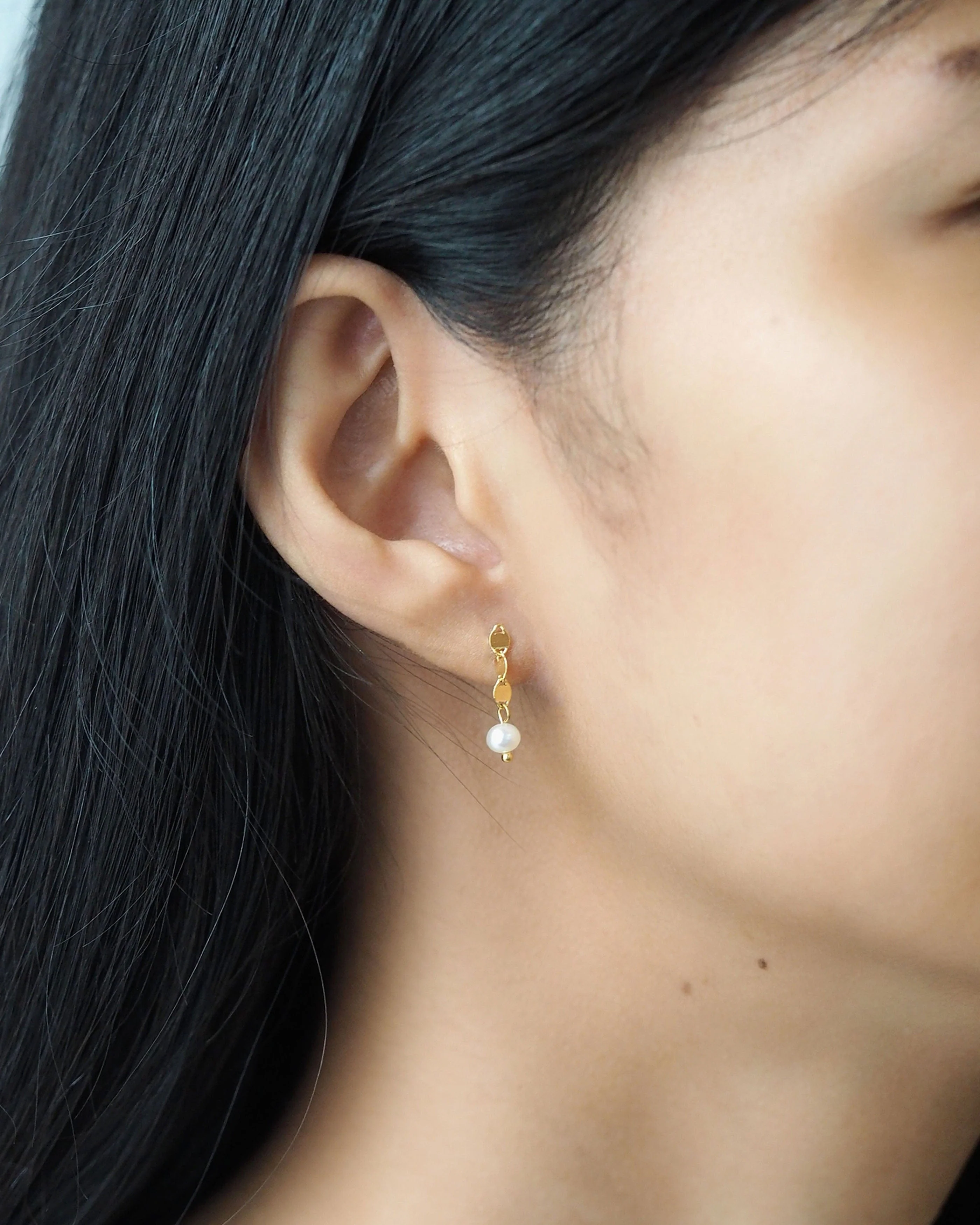 Delicate Chain Linear Earring With Freshwater Pearl Accents - Image 2