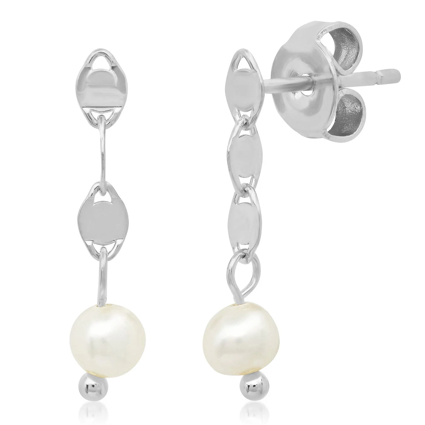 Delicate Chain Linear Earring With Freshwater Pearl Accents - Image 3
