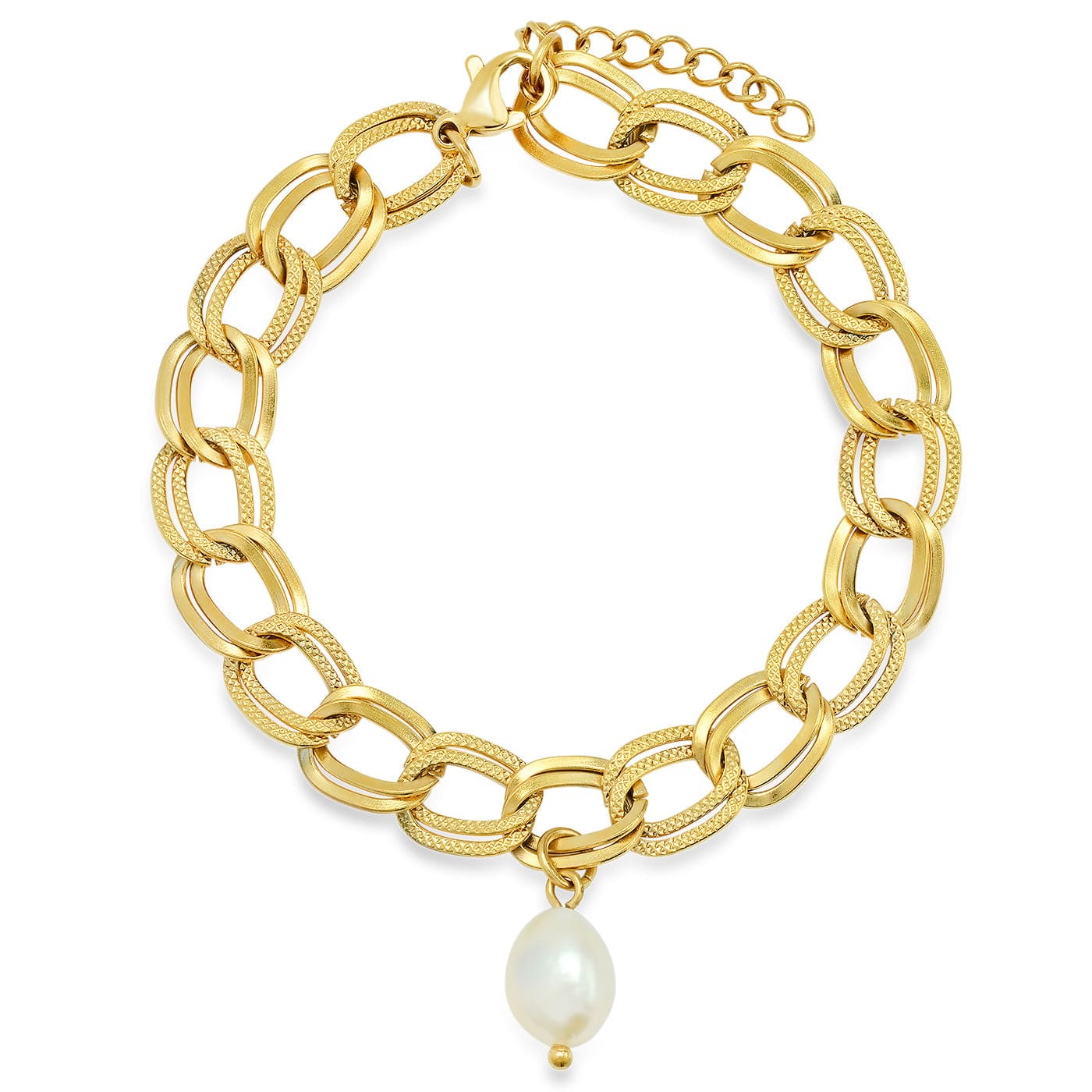 Double Chain Bracelet With Freshwater Pearl