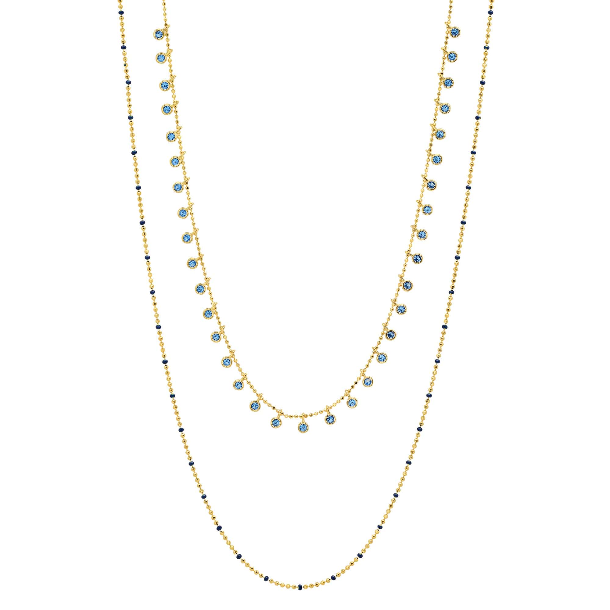 Double-Layered Ball Chain Necklace With CZ Accents - Image 3