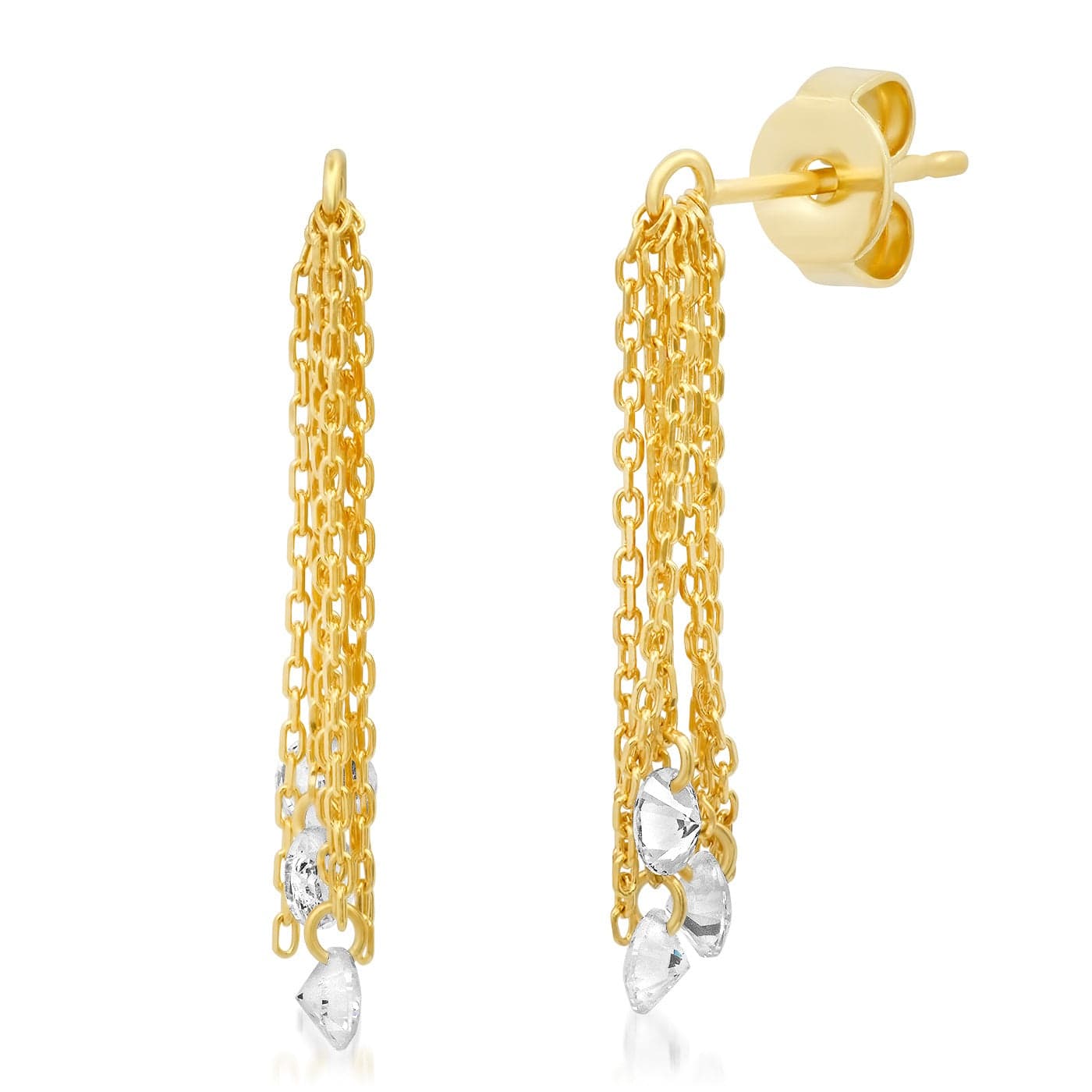 Elongated Chain Cluster Drop Earring With Multiple Floating Cz Stones