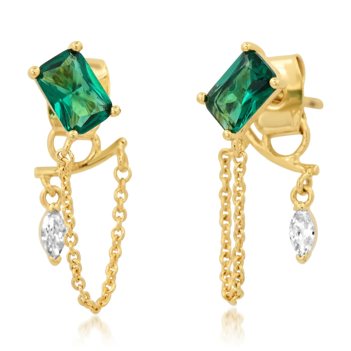 Emerald Chain Drop Earrings