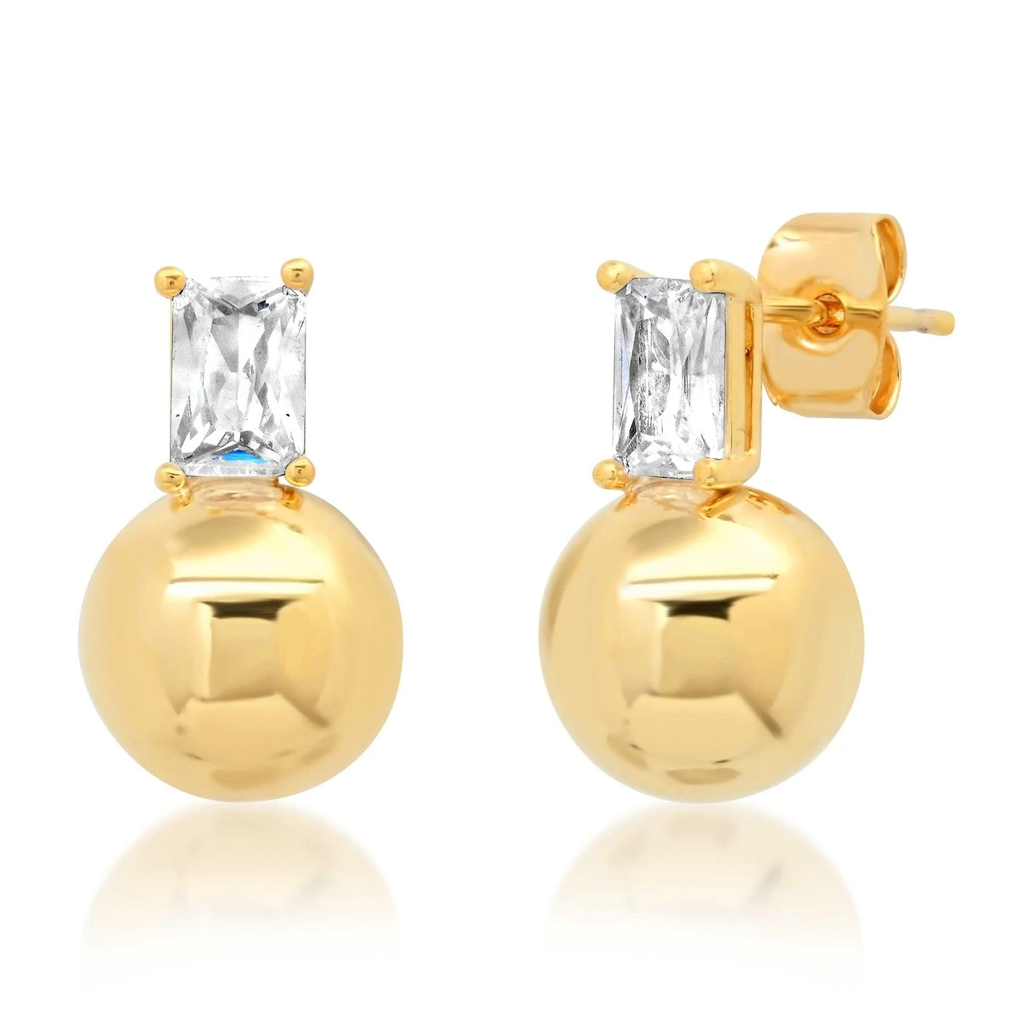 Emerald Cut Cz And Gold Ball Stud