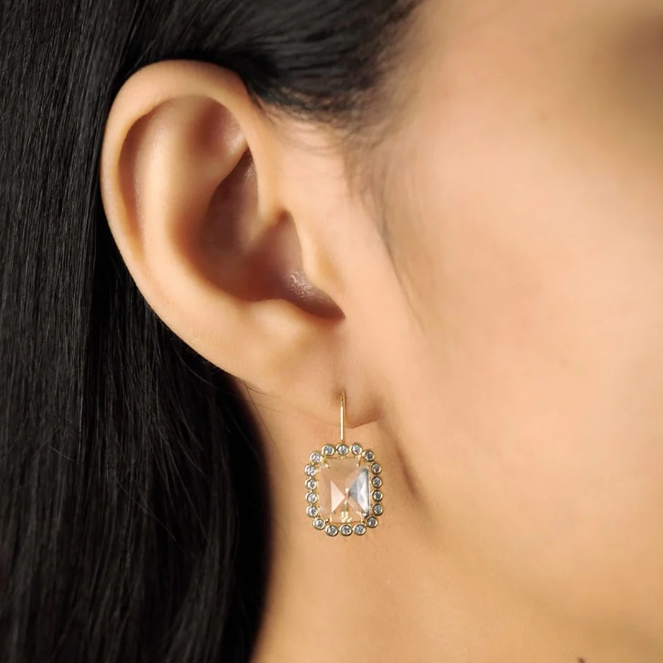Emerald Cut CZ Halo Drop Earrings - Image 3