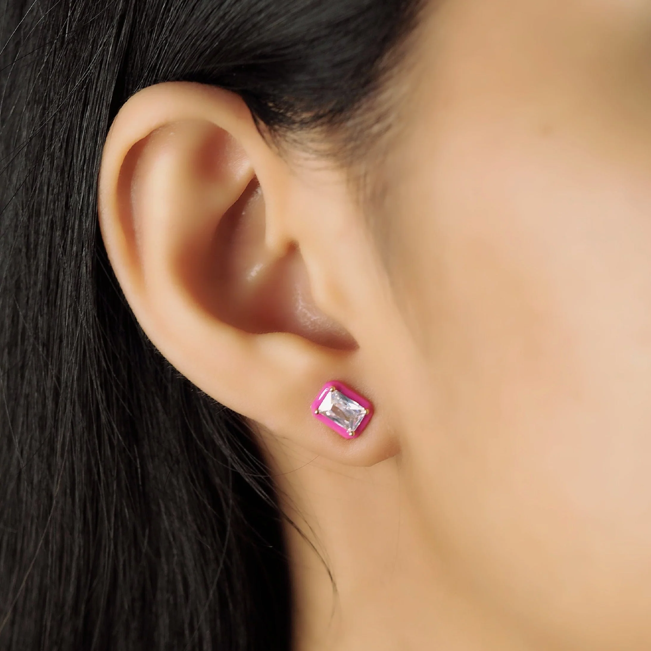 Enamel Bezel Set Rectangular CZ Studs - Image 2