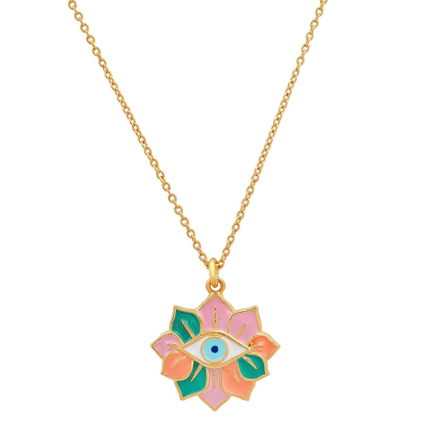 Enamel Evil Eye Necklace With Flower Accent