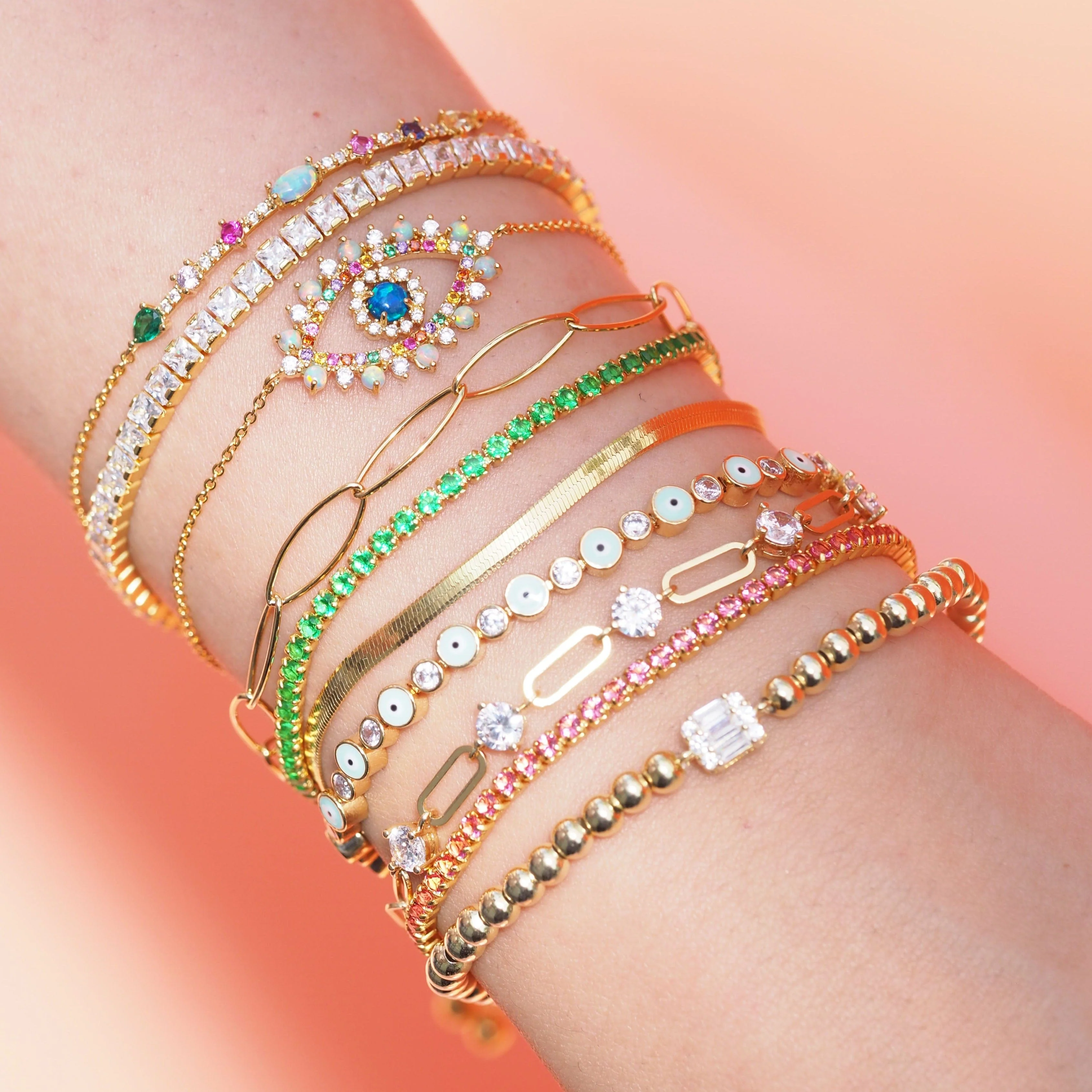 Enamel Evil Eye & CZ Bolo Bracelet - Image 2