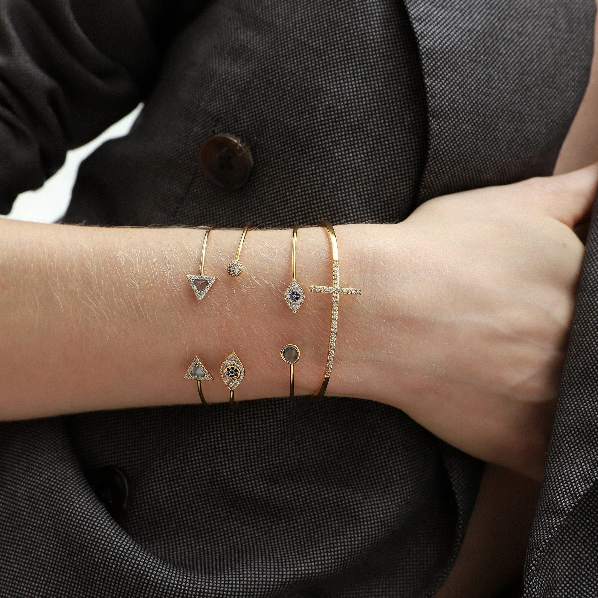 Evil Eye Button Open Bracelet - Image 2