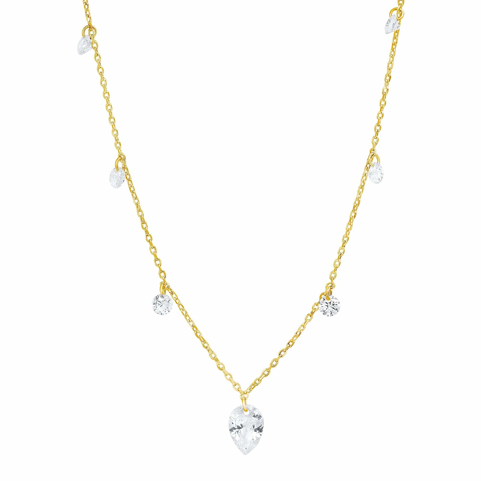 Pear CZ Charm Station Necklace