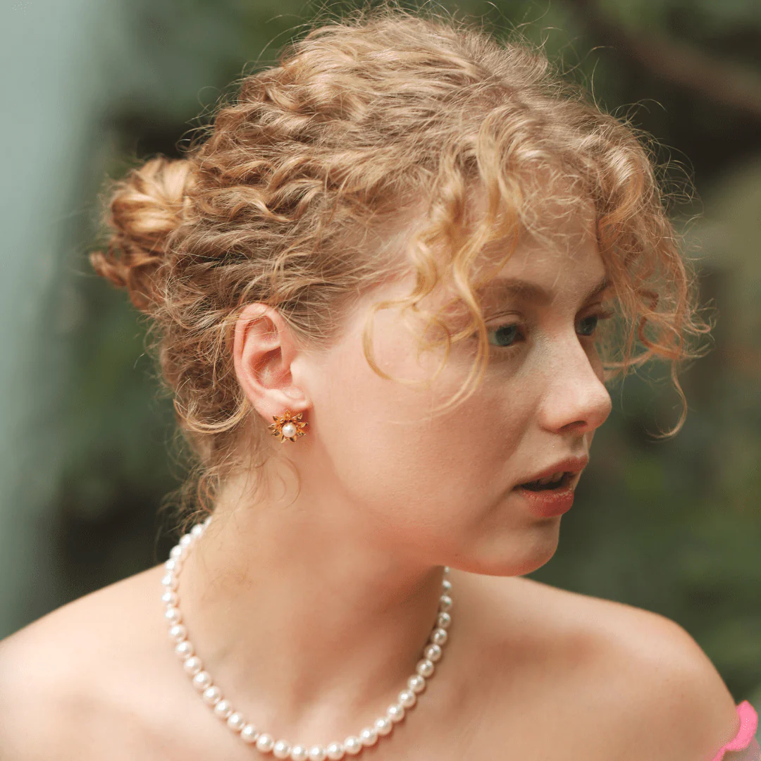 Flower Studs with Pearl Center - Image 2