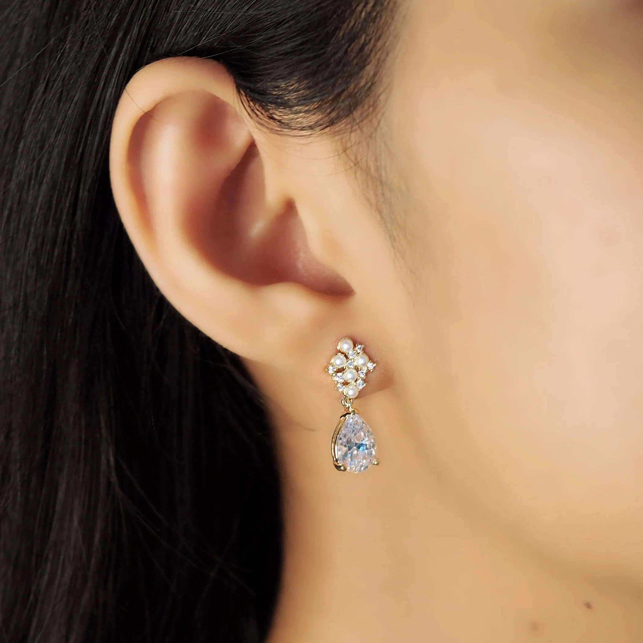 Freshwater Pearl and CZ Drop Earrings - Image 2