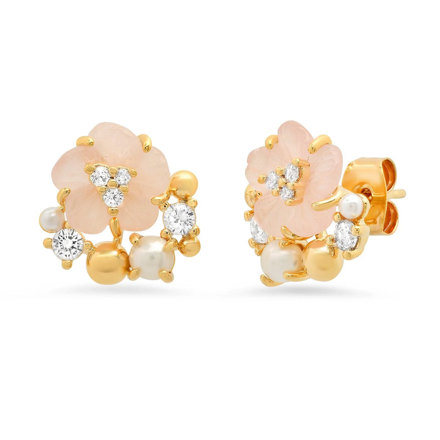 Glass Flower Stud with Pearl Accents