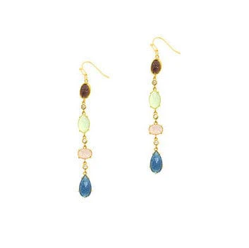Gold 4 Stone Linear Drop Earring