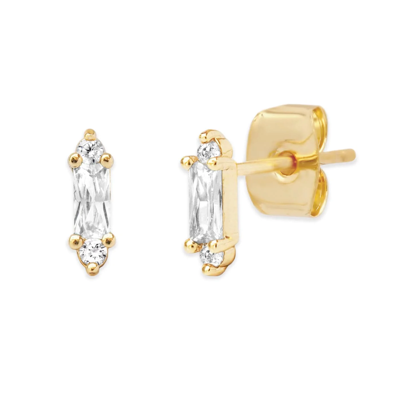 Gold Baguette Mini Stud Earrings