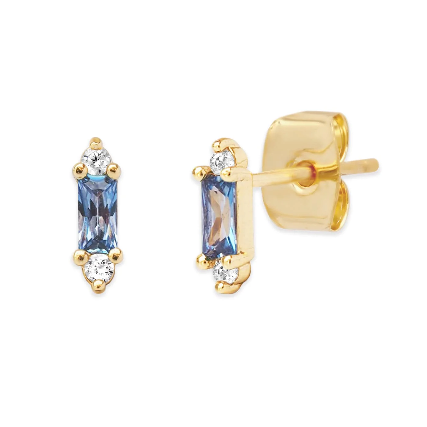 Gold Baguette Mini Stud Earrings - Image 2