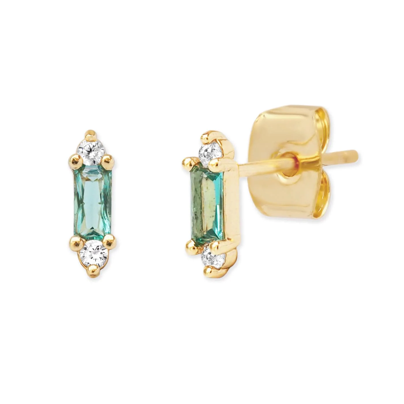Gold Baguette Mini Stud Earrings - Image 3
