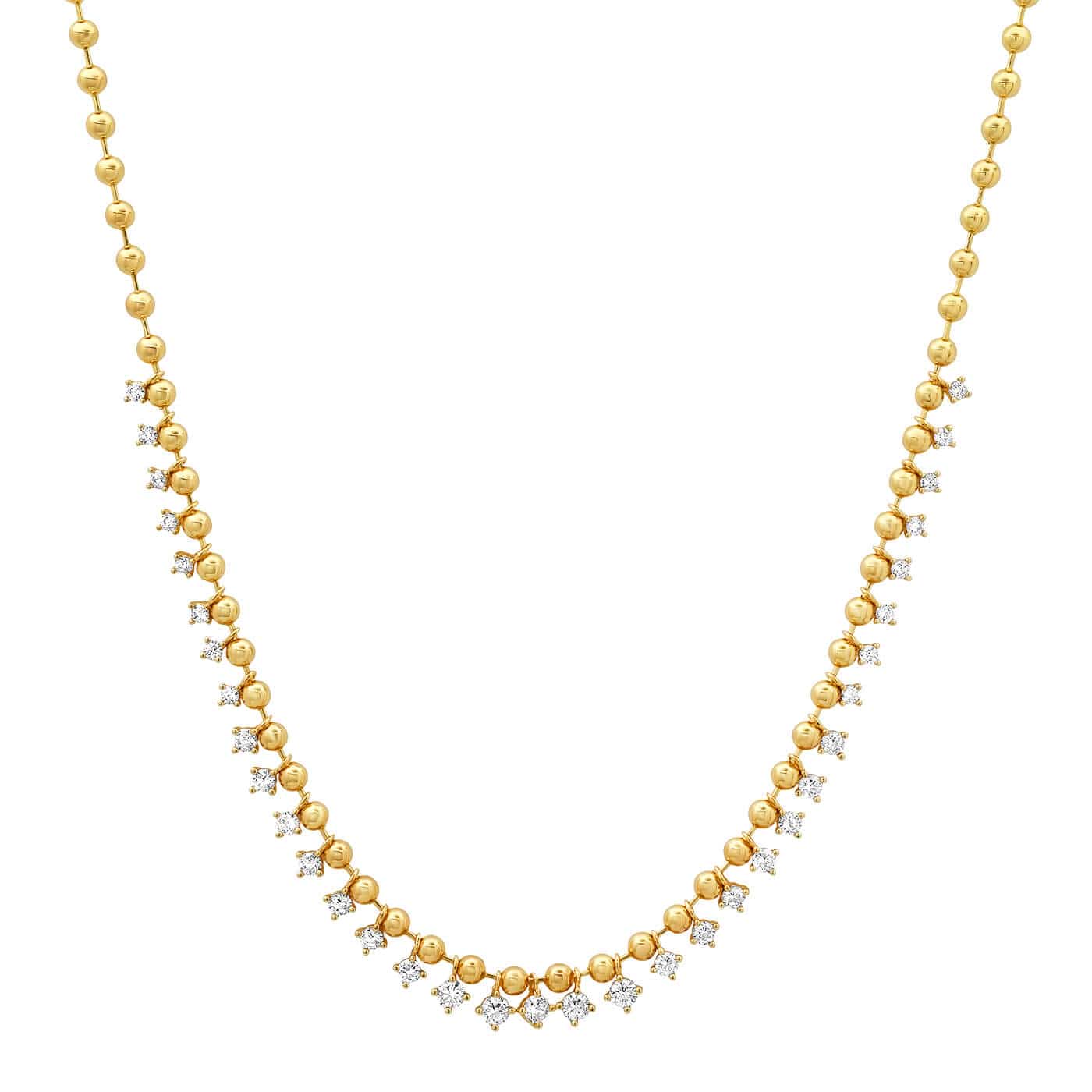 Gold Ball Necklace with Graduated CZ Stones