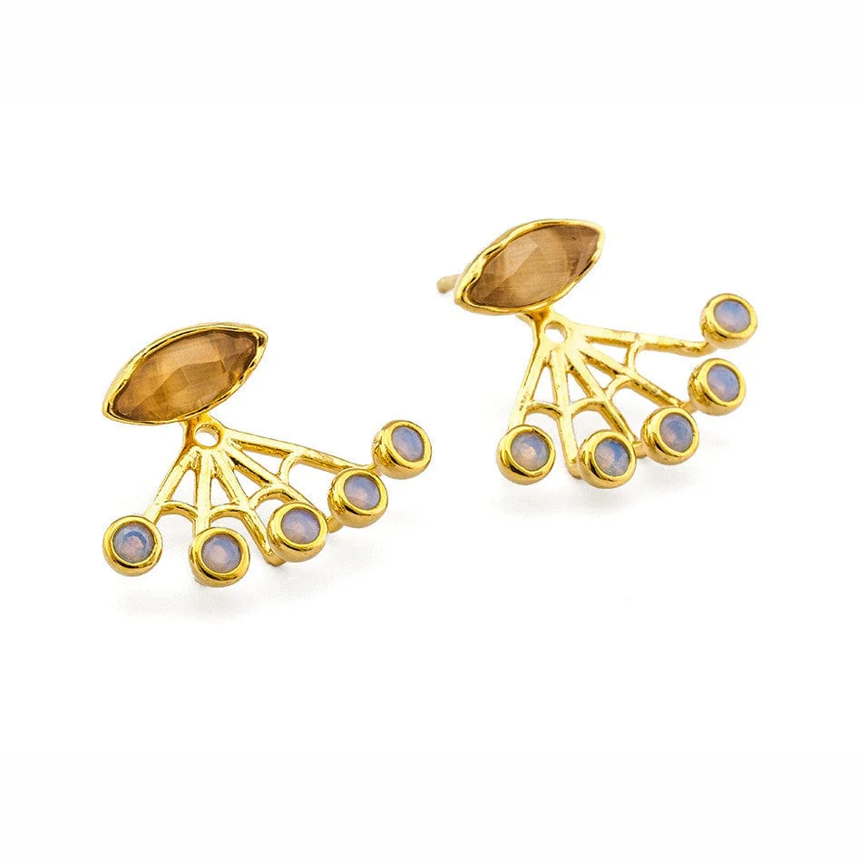 Gold Cat's Eye Peach And Opal Multi-Stone Ear Jacket