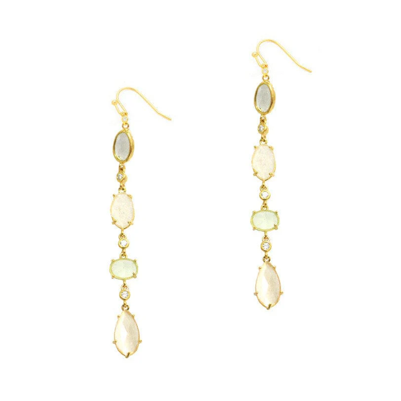 Gold 4 Stone Linear Drop Earring