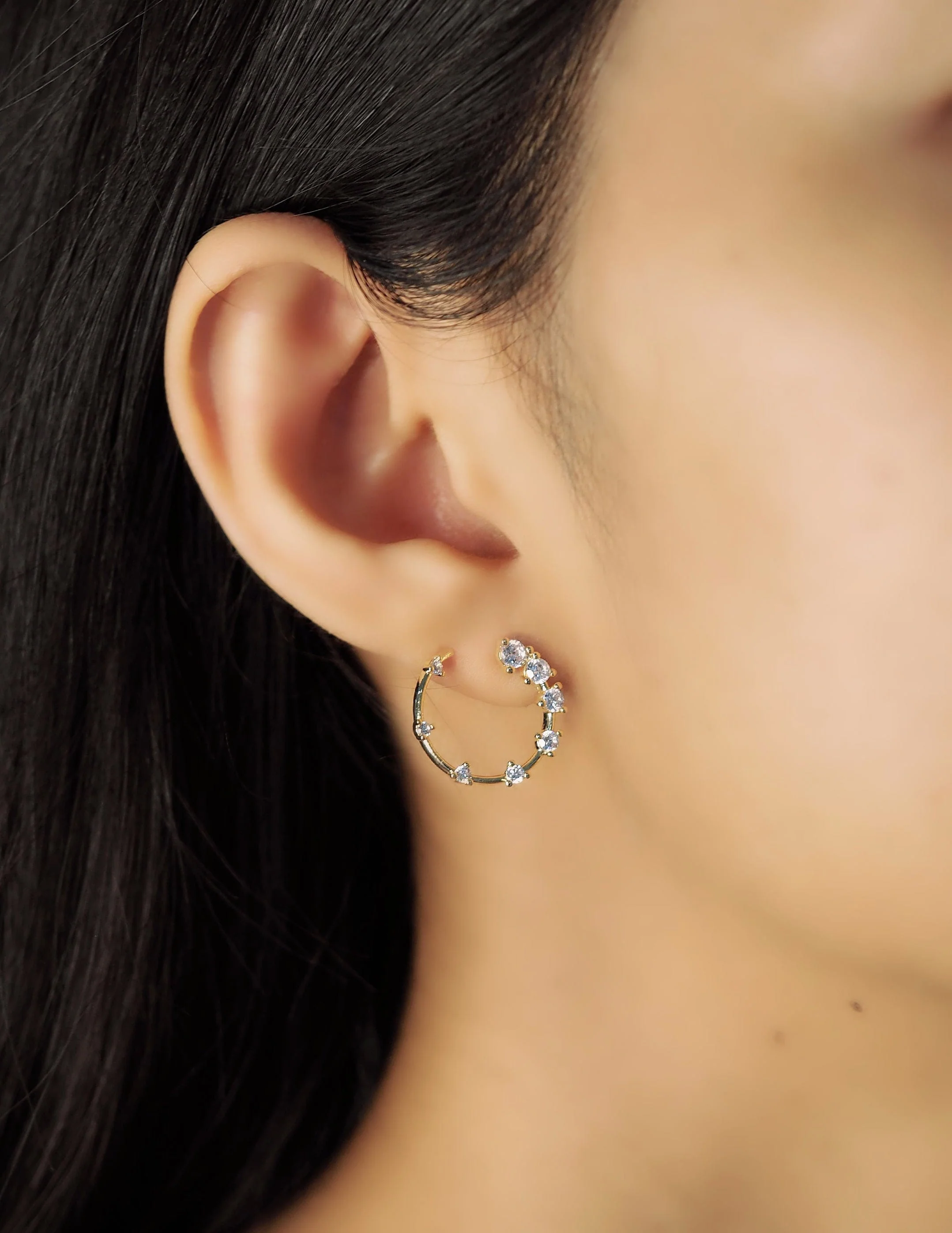 Gold Front Facing Hoops With Scattered Cz Accents - Image 2