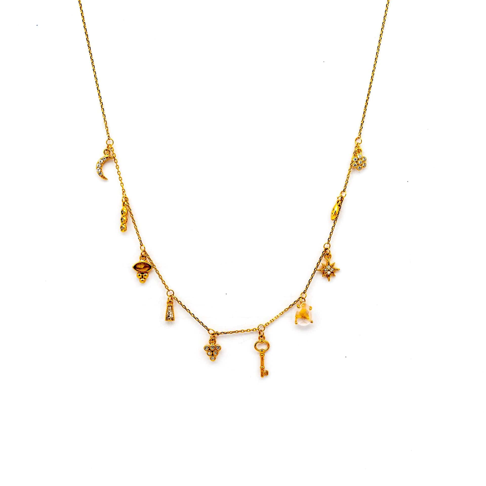 Gold Necklace With Stationed Charms