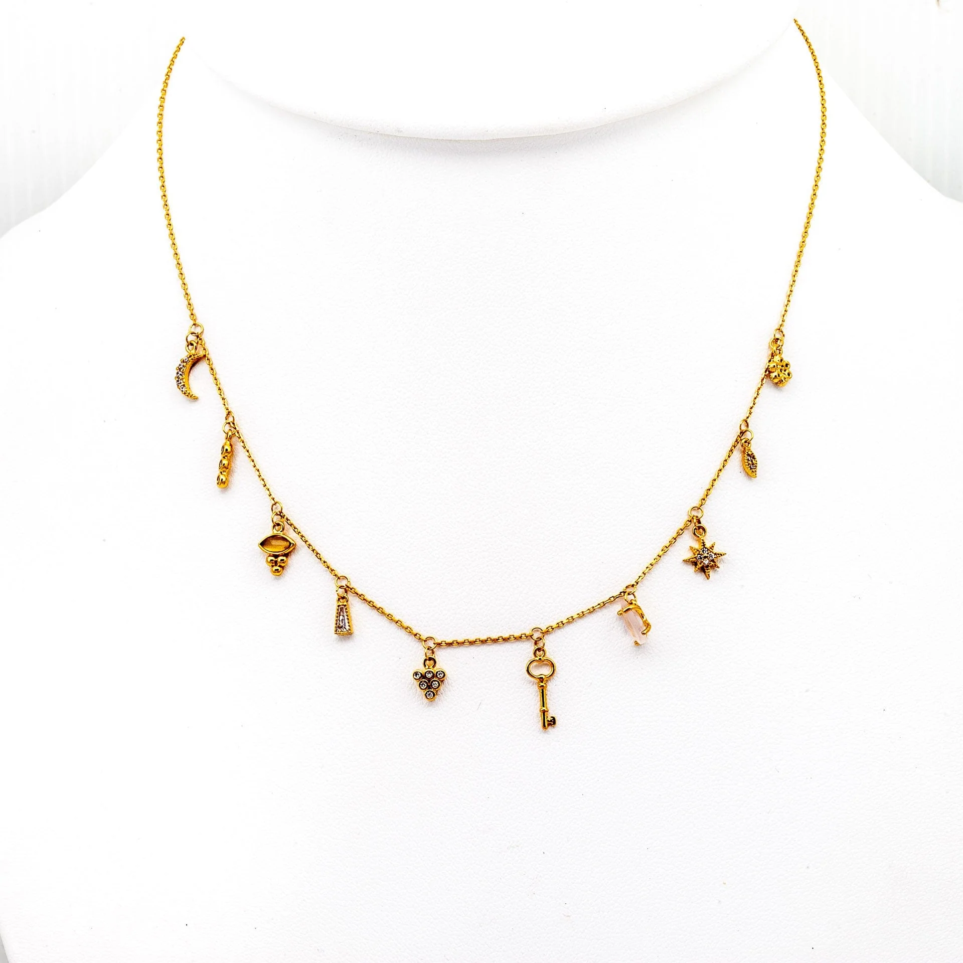 Gold Necklace With Stationed Charms - Image 4