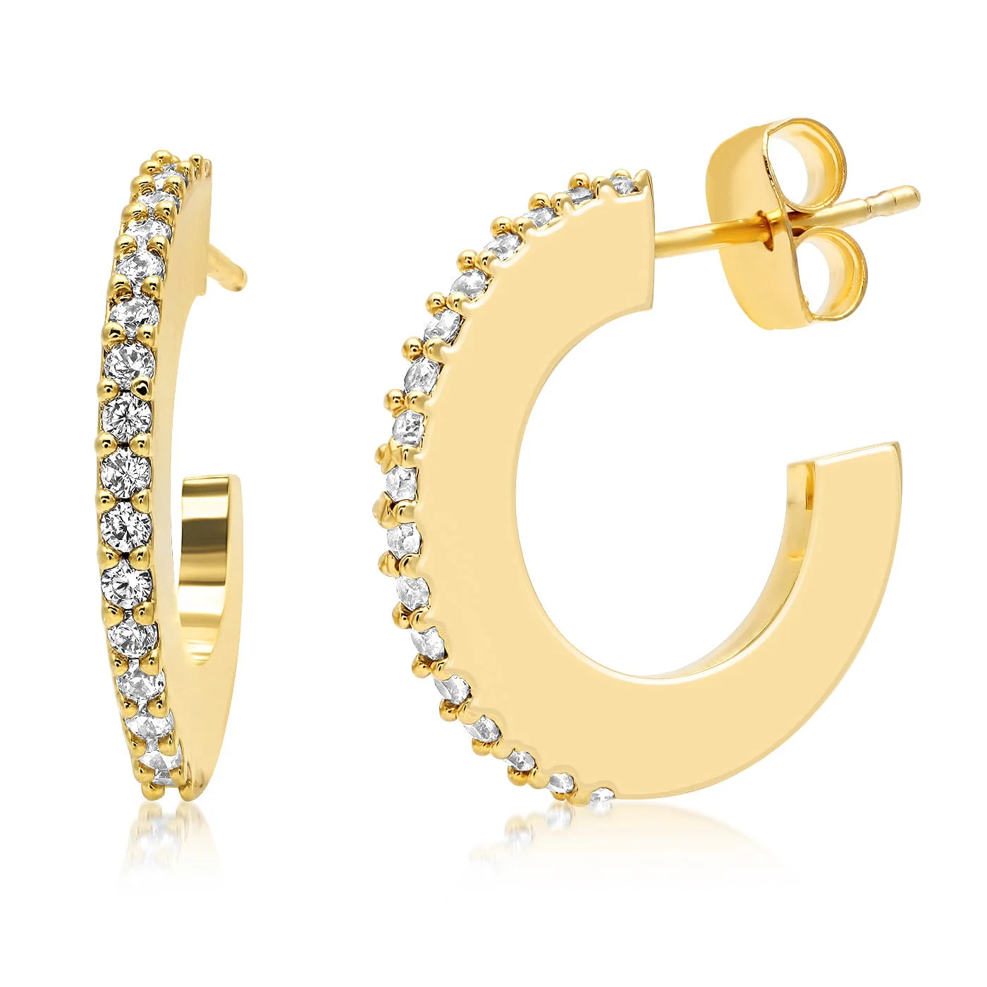 Gold Open Hoops With Pave Accents