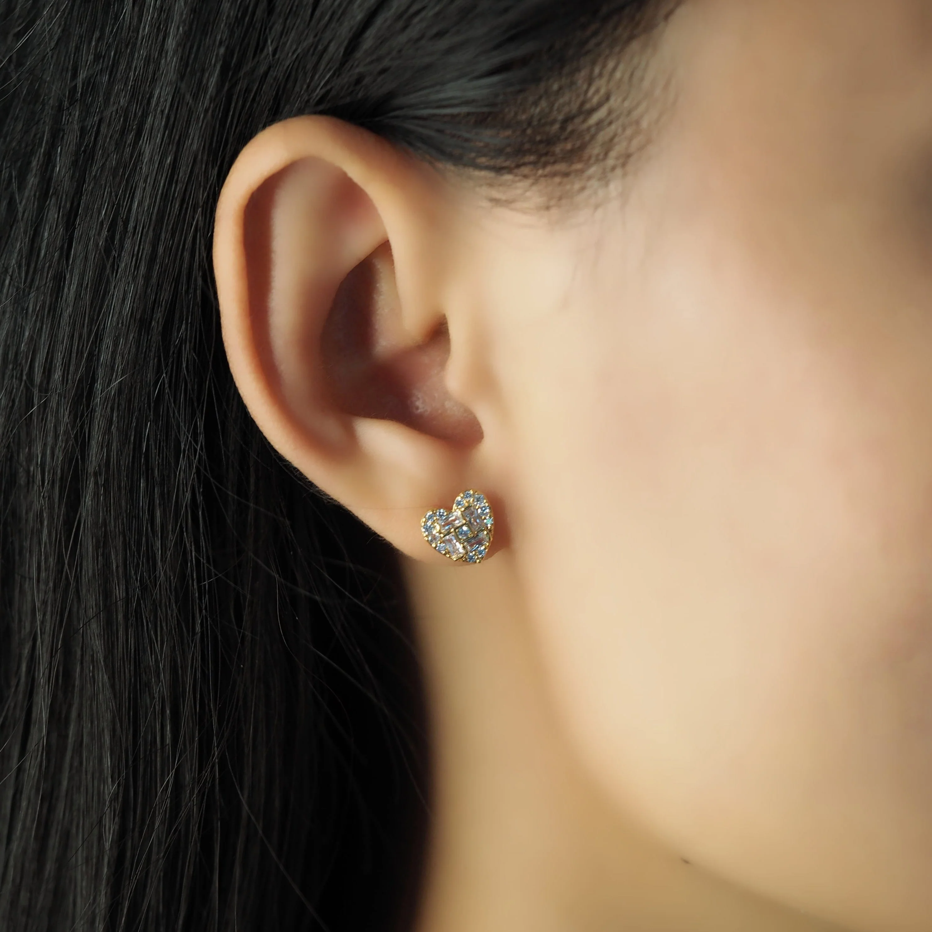 Gold Pave Heart Studs - Image 4